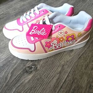 Barbie Sneakers by Mattel Laceup Pink Floral "Barbie" Logo Size 8 Womens
